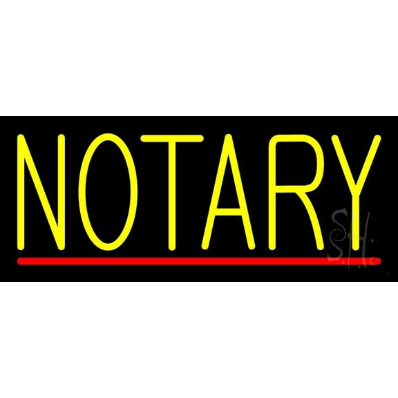 Yellow Notary With Red Line LED Neon Sign 10 x 24 - inches, Black Square Cut Acrylic Backing, with Dimmer - Bright and Premium built indoor LED Neon Sign for Defence Force.