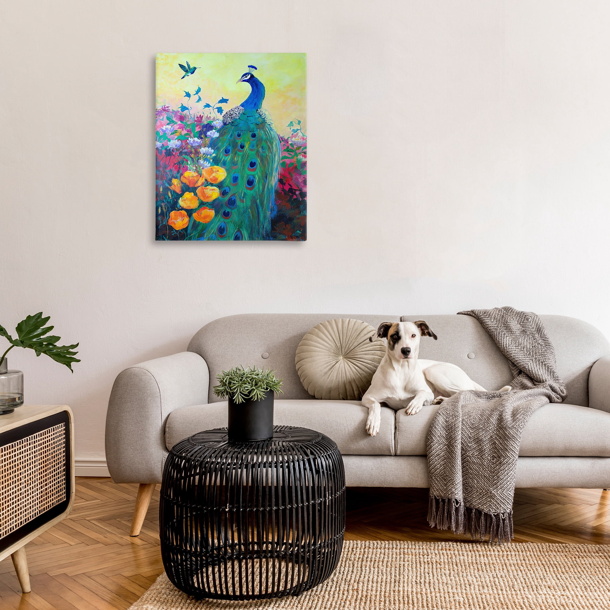 Stupell Industries Peacock & Garden Flowers Animals & Insects Painting Gallery Wrapped Canvas Art Print Wall Art, 30 x 40