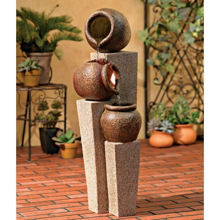 John Timberland Rustic Outdoor Floor Water Fountain 35 1/2 High Three Cascading Urn Pillar for Yard Garden Patio Deck Home