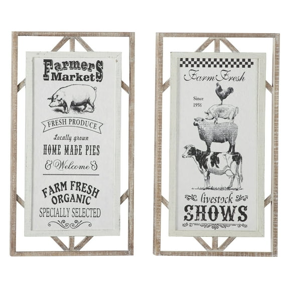 DecMode Indoor White Wood Farmhouse Wall Decor, Set of 2