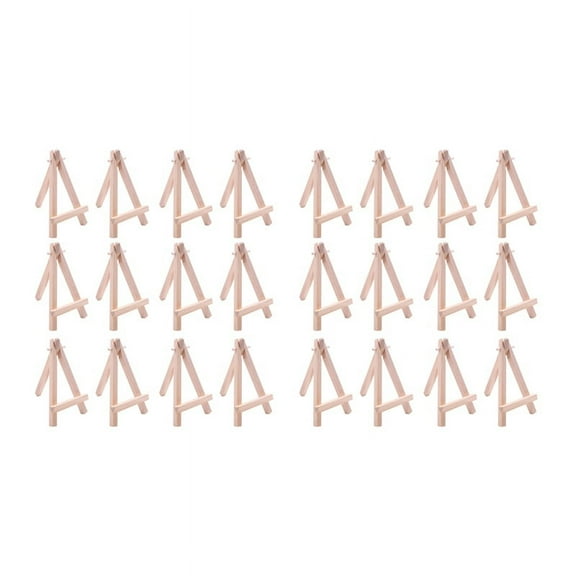24 Pack 5 Inch Mini Wood Display Easel Natural Wooden Tripod Holder Stand for Displaying Small Canvases and Photos