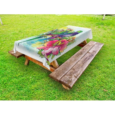 

Parrot Outdoor Tablecloth Faded Flowers and Love Parrots Botanical Flora with Romantic Orchids Wings Boho Art Decorative Washable Fabric Picnic Table Cloth 58 X 84 Inches Multicolor by Ambesonne