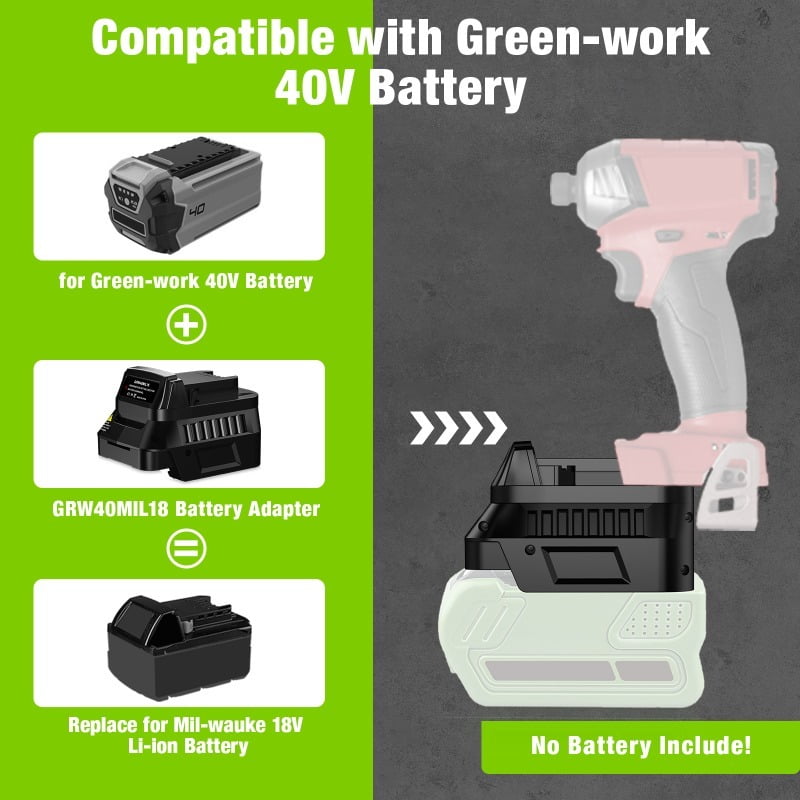 For Green*works 40V Battery Adapter Compatible with For Mil*wau*kee 18V Battery Cordless Power Tools
