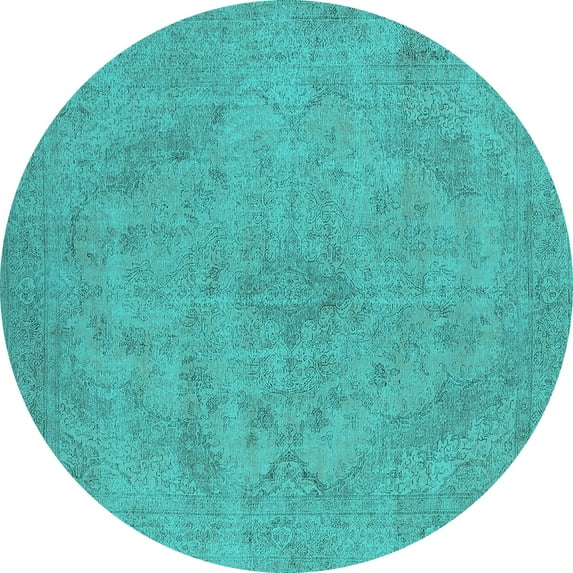 Ahgly Company Indoor Round Oriental Turquoise Blue Industrial Area Rugs, 5' Round