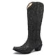 thumbnail image 3 of Retro Vintage Women Western Boots Chunky High Heels Cowgirl Cowboy Pull On Rhinestones Embroidered Knee High Shoes, 3 of 4