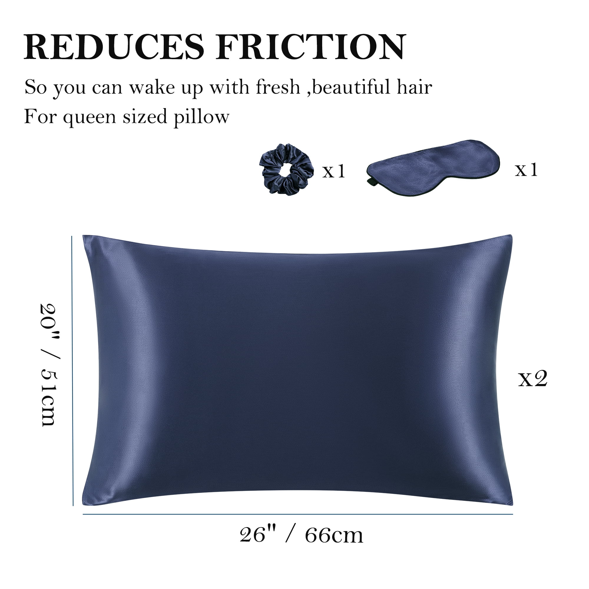 Unique Bargains Durable Soft Zippered Closure Set of 2 Satin Pillowcase Navy Blue Standard(20"x26")