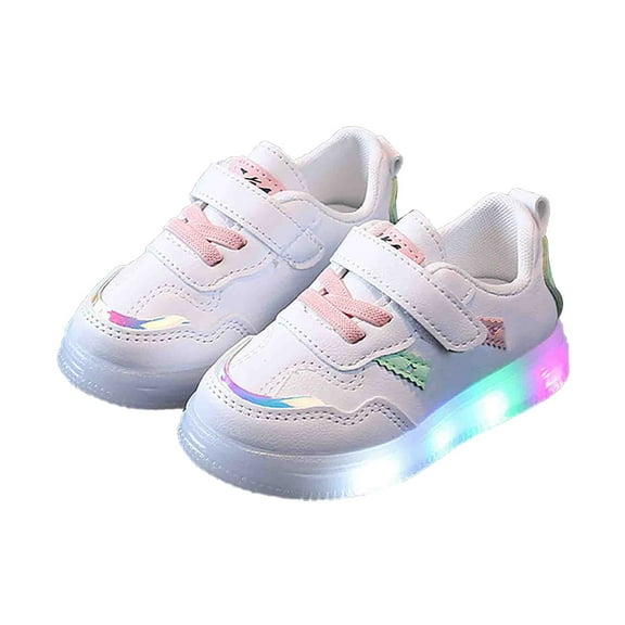 Otqutp Baby First Walking Boots Children's Board Shoes LED Light Casual Shoes Boys and Girls Students Small White Shoes Small Children Shoes(Pink,9-12 Months)