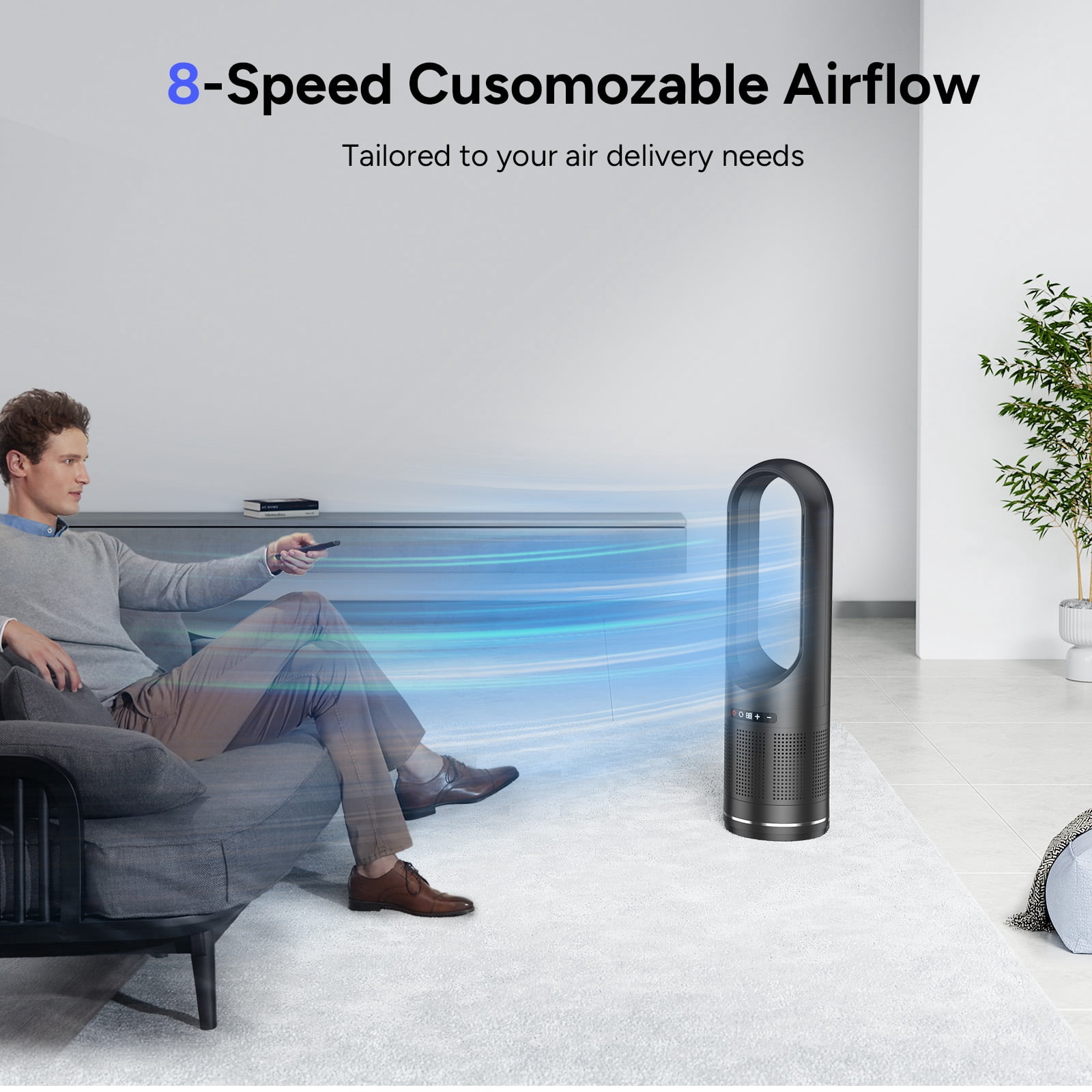Faryuan 3 In 1 Tower Fan 10-Speed Cooling Heating Bladeless HEPA Filter Oscillating with Remote Control 8H Timer Floor Fan