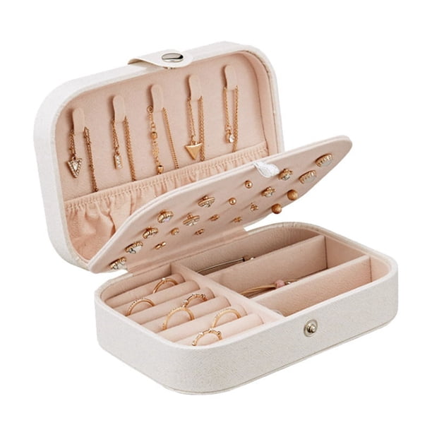 NvziCaja de joyería para pendientes, caja de almacenamiento de joyas multifunción de cuero portátil para pendientes y anillos, color blanco