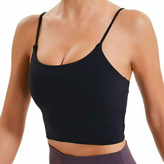 Lemedy Women Padded Sports Bra Fitness Workout Running Shirts, Black, Size Large