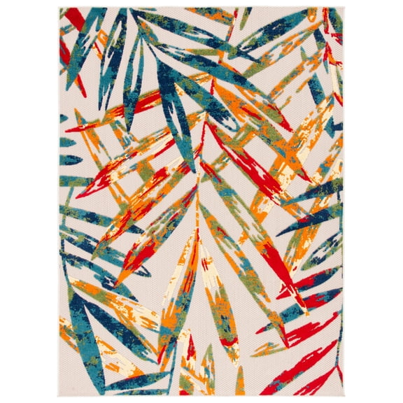 SAFAVIEH Cabana Jacinth Botanical Indoor/Outdoor Area Rug, Ivory/Navy, 5'3" x 7'7"