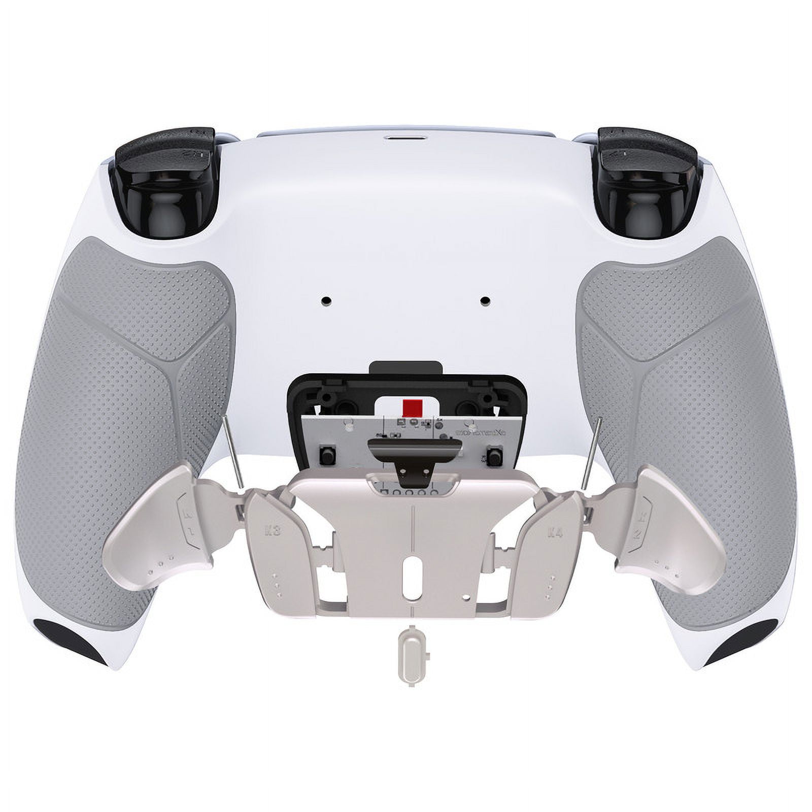 eXtremeRate Real Metal Buttons RMB RISE4 V3 Remap Kit for PS5 Controller BDM-030 040 050, Redesigned Gray Rubberized Grip White Bottom Shell Upgrade Board 4 Silver Back Paddles Set for PS5 Controller