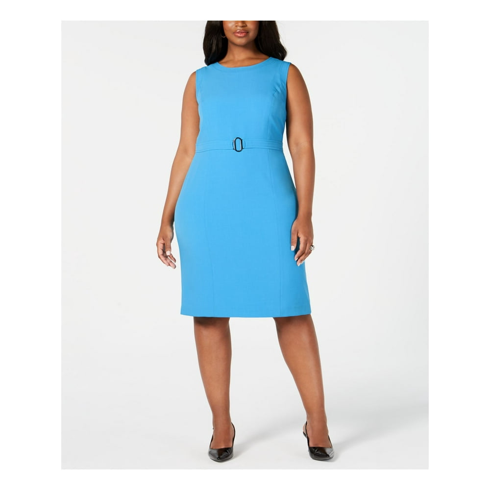 Kasper KASPER Womens Turquoise Sleeveless Jewel Neck Knee Length