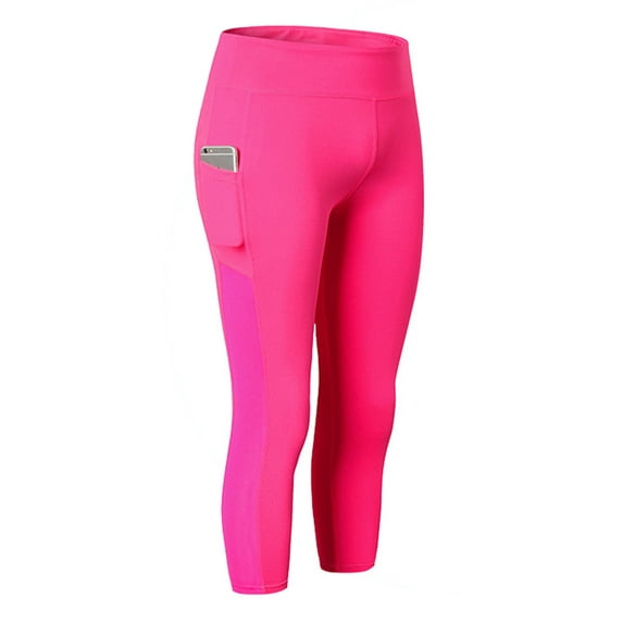 Frontwalk Women Stretch Capri Yoga Leggings Pants with Pockets Elastic High Waist Tights for Workout Gym Bike Exercise