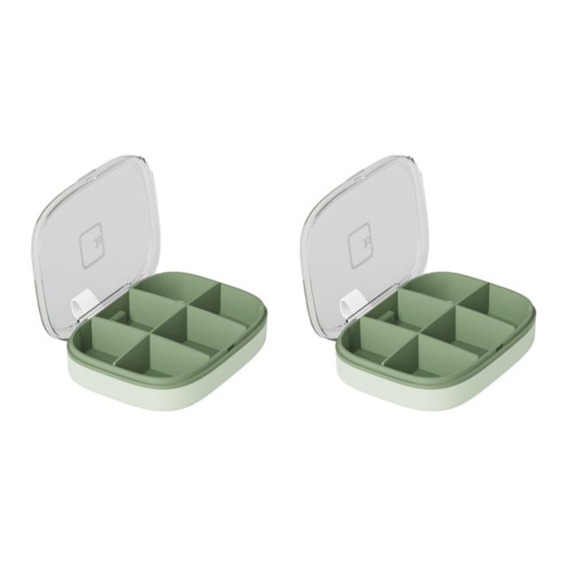 Transemion Impact-Resistant Pill Case Lightweight And Anti-Corrosion For Travel Sealing Green-6 Slots 2Set