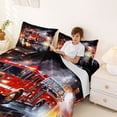 thumbnail image 3 of Erosebridal Boys Fire Engine Full Size Sheets, Truck Car Bed Sheets, Black Red, 1 Flat Sheet, 1 Fitted Sheet and 2 Pillowcases, 3 of 5