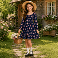 thumbnail image 4 of Lanbubble Girls Fall Dress Long Sleeve Floral Tiered Casual Flowy Dresses Square Neck A Line 7-14Y, 4 of 5
