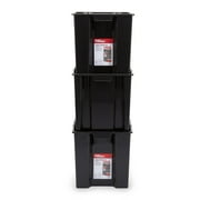 Hyper Tough Garage Plastic Stacking Open Storage Bin, Large, Black, No Lid