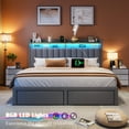 thumbnail image 2 of EnHomee Full Size Bed Frame with 2 Drawers & 2-Tier Storage Shelf Upholstered Bed Frame Full with Headboard Full Bed Frame with Storage & LED Lights & Charge Station, No Box Spring Needed, Gray, 2 of 8