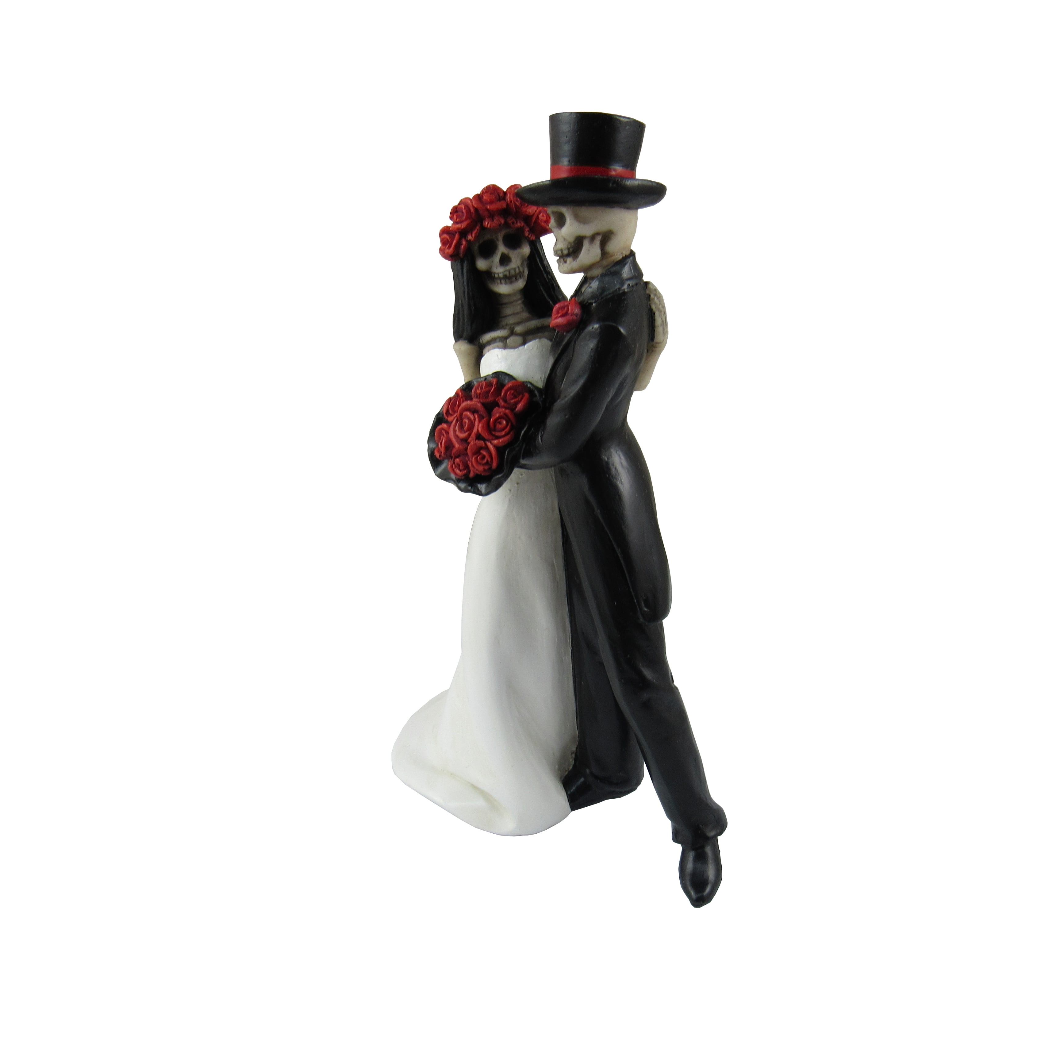 DWK Day of the Dead Skeleton Couple Romantic Figurines in Red, White, and Black Used for Wedding Cake Topper - 6.5'