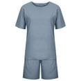 thumbnail image 4 of Caywon Women Short Sleeve Shirt and Short Pant Casual 2 Piece Set Pocket Detail Fashion Coordinates Comfortable Daywear Matching Outfit Separates Light Blue XXL, 4 of 5