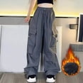 thumbnail image 2 of Tao Tao Girls Y2K Baggy Cargo Pants Parachute Pants Trendy Stretchy High Waist Wide Leg Casual Trousers With Pockets Dark Gray 10 Years, 2 of 3