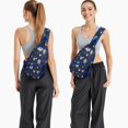 thumbnail image 6 of Sling Backpack,Blue Christmas Snowflake Pattern Sling Bag with Water Bottle Holder,Waterproof Sling Bag for Men/Women with Headphone Jack for Hiking,Travel, 6 of 6