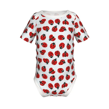 

Adobk Ladybug On Blue Stripes Print Baby Climbing Clothes Jumpsuit Rompers Classic Rompers Child Short sleeve Bodysuits-18 Months