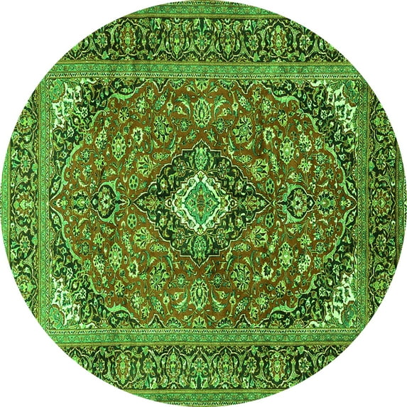 Ahgly Company Indoor Round Medallion Green Traditional Area Rugs, 6' Round