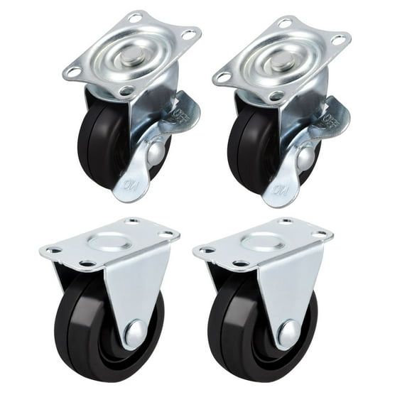 Unique Bargains 1.5 Inch Casters Wheels Rubber Top Plate Mounted Swivel Fixed Caster Wheel