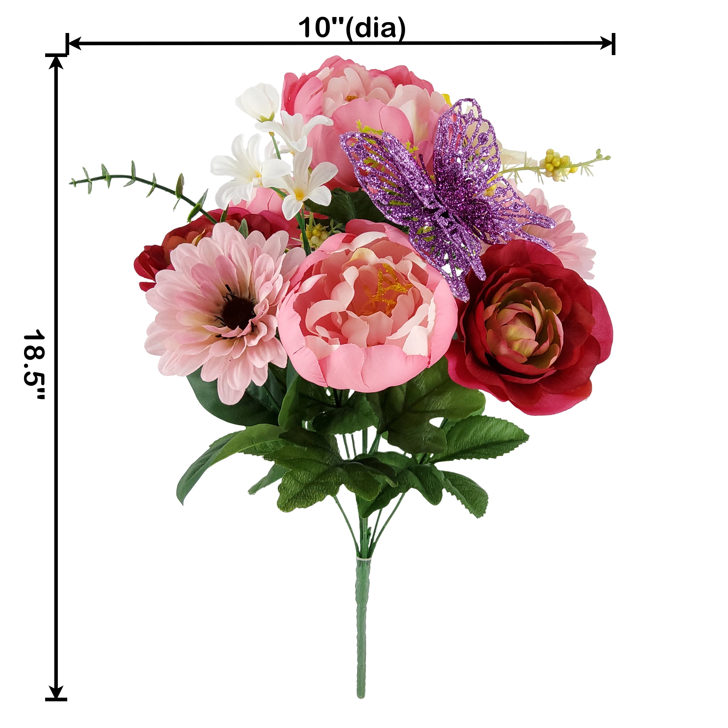 Mainstays 18.5in Indoor and Outdoor Artificial Mixed Bouquet,Peony and Ranunculus, Pink Color.