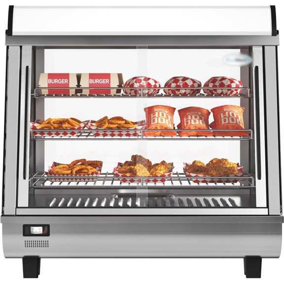 36" Commercial Food Warmer Display Pizza Warmer, 3-Tier Electric Countertop Food Warmer w/LED Lights & Sliding Glass Doors, Adjustable Shelves, Pastry Display Case for Buffet Restaurant