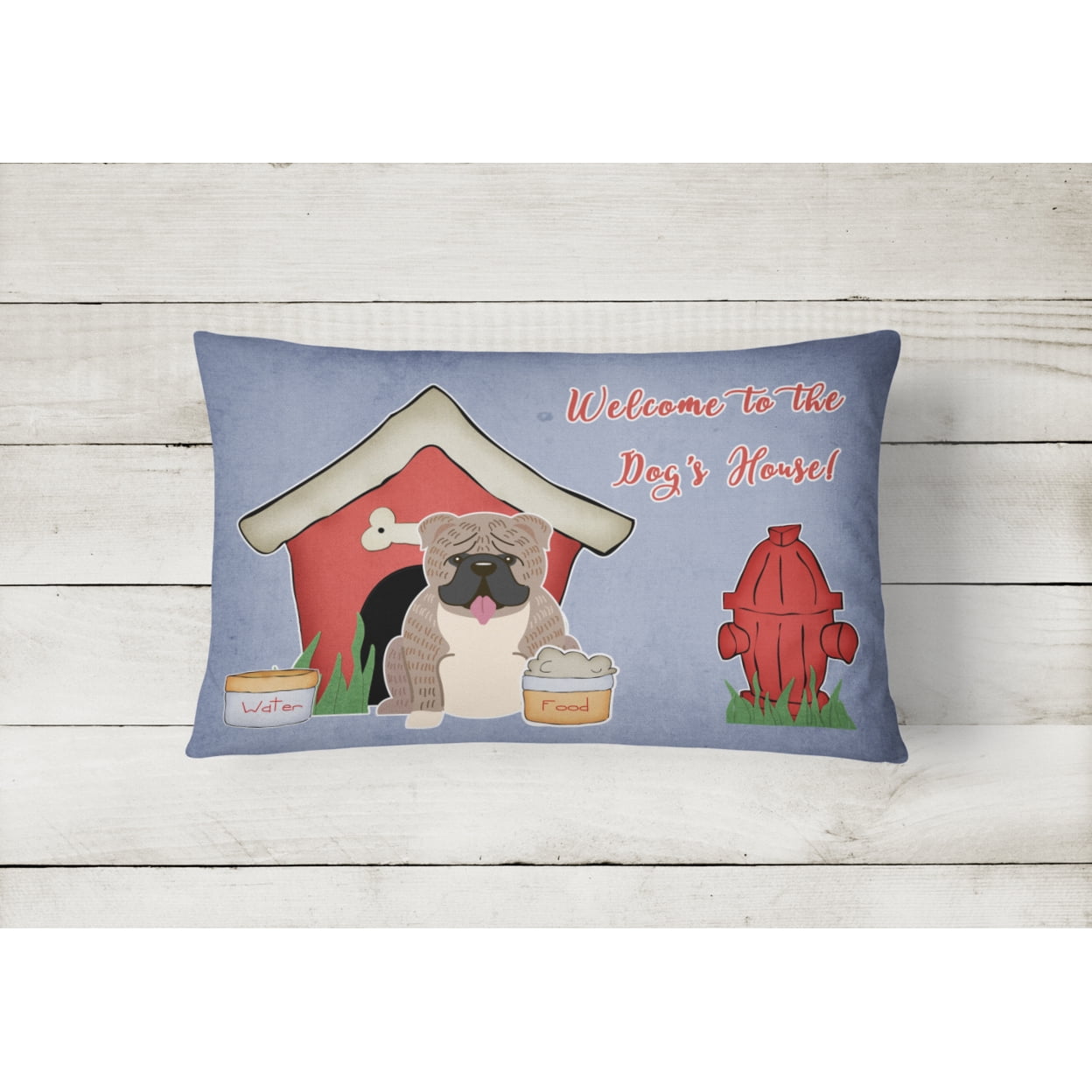 Dog House Collection English Bulldog Grey Brindle Canvas Fabric Decorative Pillow