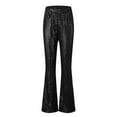 thumbnail image 4 of Pantalones de mujer de cintura alta y pierna ancha - Poliéster, diseño con lentejuelas, cintura alta con lazo, informales para todas las estaciones, 4 of 5