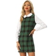 thumbnail image 1 of Vestido de cuadros de manga larga con cuello Peter Pan en contraste para mujer Verde XS, 1 of 6