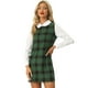thumbnail image 1 of Vestido de cuadros de manga larga con cuello Peter Pan en contraste para mujer Verde M, 1 of 6