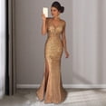 thumbnail image 4 of Quixlent Women Evening Dress V Neck Mesh Patchwork Sequin Sleeveless Split Hem Mermaid Shape Slim Fit Prom Party Banquet Bride Maxi Dress, 4 of 8