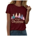 thumbnail image 6 of larppty Christmas Shirts for Women Christmas Tree Printed Tshirts Short Sleeve Round Neck Tops (Wine, 3XL), 6 of 6