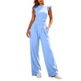 thumbnail image 2 of Aimik Womens 2 Piece Outfits Ruffle Short Sleeve Top and High Waisted Wide Leg Pants Set Summer Casual Lounge Sets for Women, 2 of 6