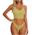 thumbnail image 2 of lcziwo Womens Tank Tops with Built in Bras Ribbed Knit Halter Sleeveless Camisole Solid Color Summer Workout Cropped Undershirt Yellow M, 2 of 7