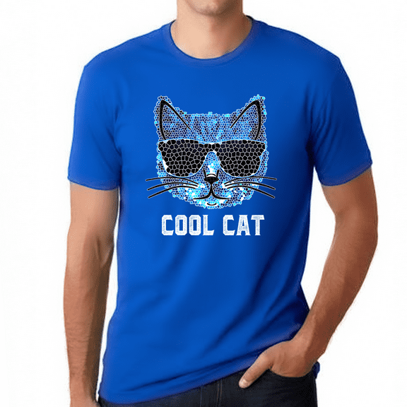 Cool Cat Shirt - Cool Cat Dad Shirt - Blue Cat Shirts for Men Cat Dad Gifts for Men Cat Lover Shirts