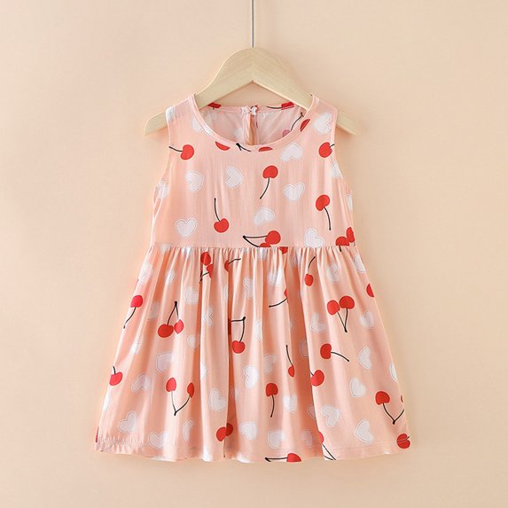 Vedolay Summer Dresses Girls Flower Sleeveless Strap Princess Layered Dress,Pink 6-7 Years