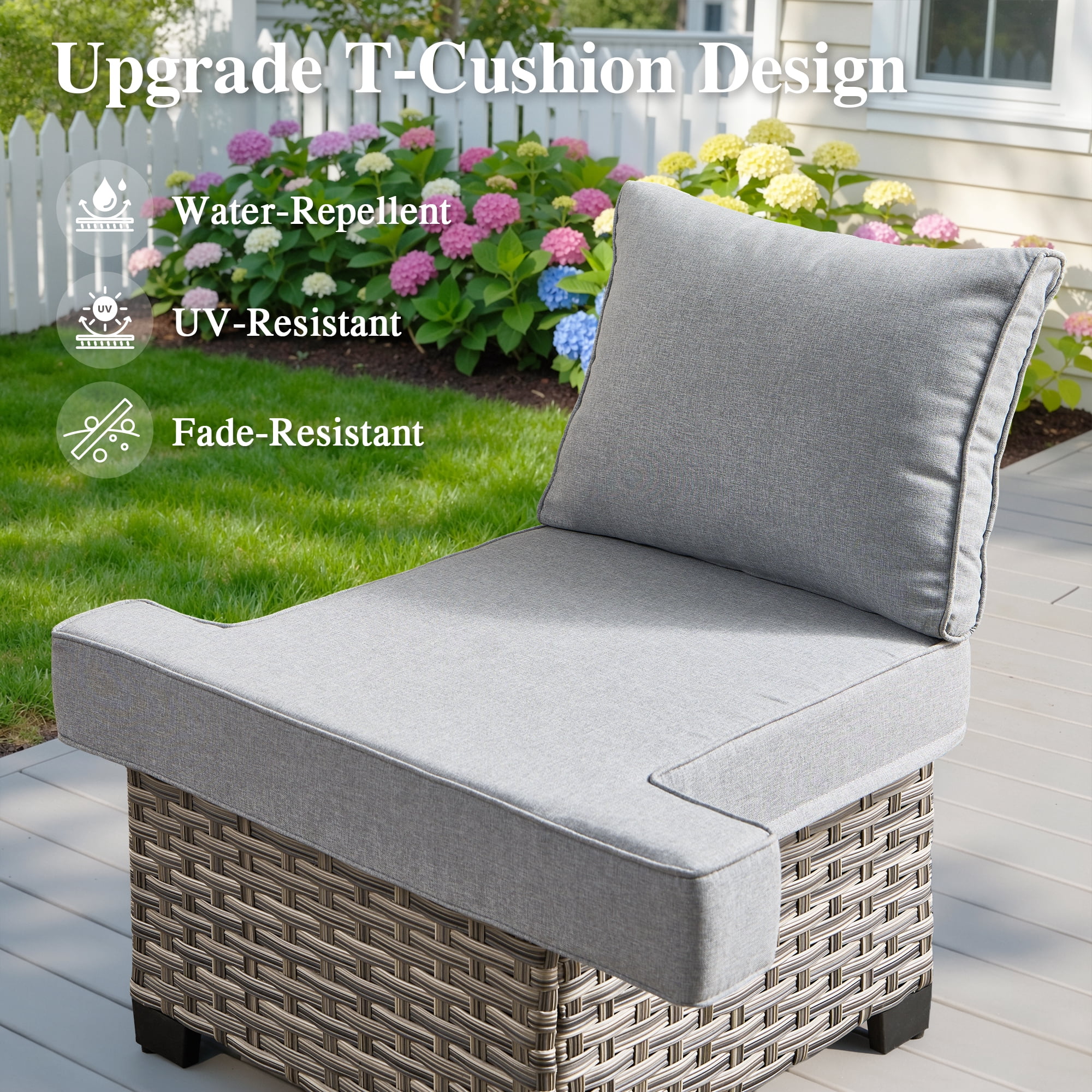 Ovios 6-Piece Outdoor Patio Furniture Set with Solar-Powered Lighted Coffee Table, All-Weather Wicker L-Shaped Sectional Sofa, Gray