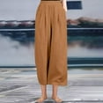 thumbnail image 2 of ABATAB Women Palazzo Capris Wide Leg Summer Casual Crop Pants Cotton Linen Baggy Elastic Waisted Beach Crop Trousers with Pockets, 2 of 2