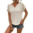 thumbnail image 4 of EFINNY Women's V Neck Knitted Short Sleeve T-Shirt Fashion Casual Summer Tops for Women Girl, 4 of 7