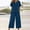 Navy, variant on Linen Capri Set Women 2 Piece Outfits V Notch Short Sleeve Button Down Shirts Summer Flowy Crop Wide Leg Pants Sets, XL