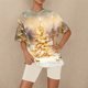 thumbnail image 5 of Puntoco Ropa de dormir para mujer Conjunto de camiseta y pantalones cortos de manga corta con cuello redondo y estampado navideño para mujer Ropa de estar por casa, 5 of 5