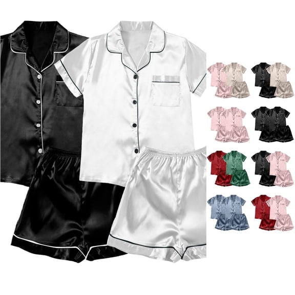 Weebloom Pajama Set Women 2 Pack Pajamas Set Button Up Plus Size Casual Short Sleeve Tops And Shorts Home Wear Sleepwear Nightwear Pjs Loungewear Black M
