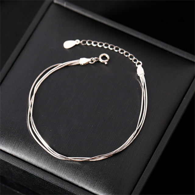 Elegante Pulsera de Serpiente de Tres Capas para Mujer | Material de Cobre | Diseño de Corazón a Corazón | Cadena Cómoda | Empaque de Regalo | 16 Cm + 3,5 Cm