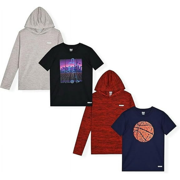 Hind 4-Pack Boys Quick-Dry Performance Active Athletic T Shirts and Hoodies Size 7-16